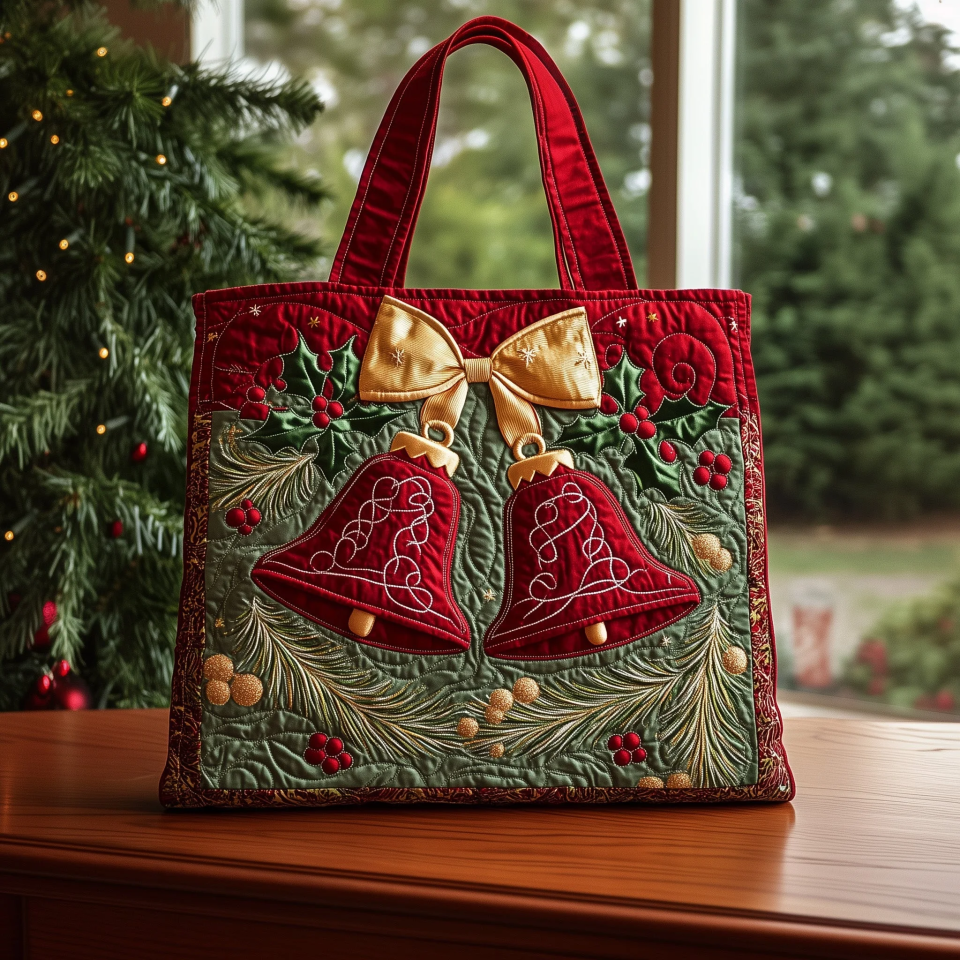 Christmas Red Bells Series Quilted Tote Bag