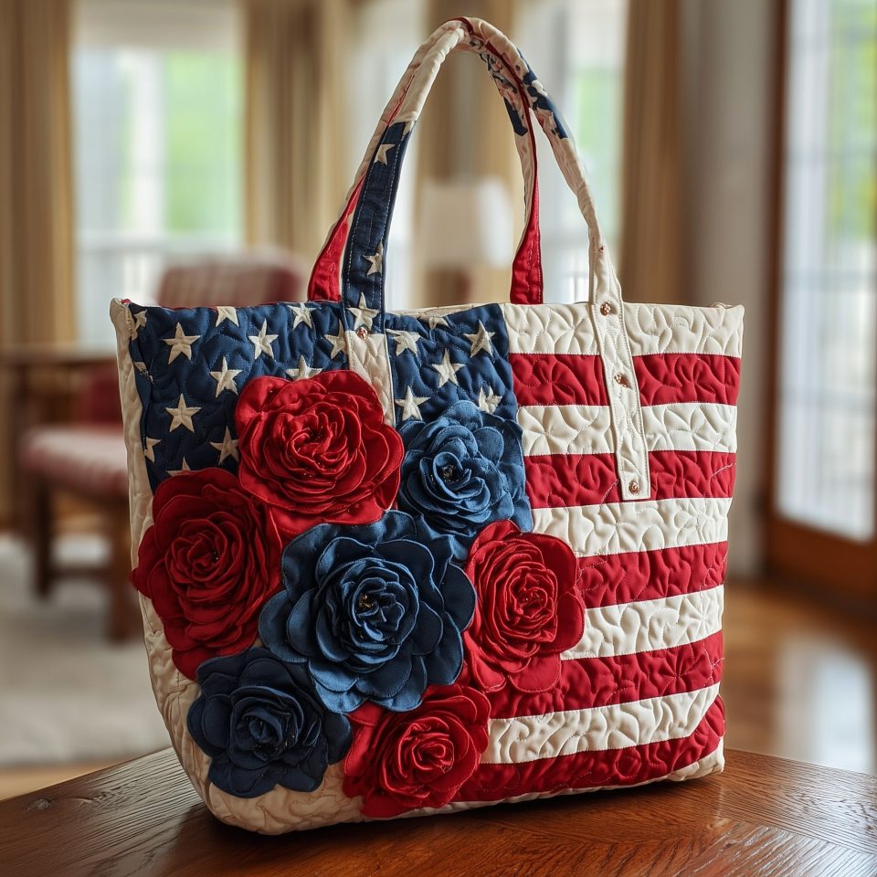 Patriotic Rose Quilted Tote Bag GFTOTP9019