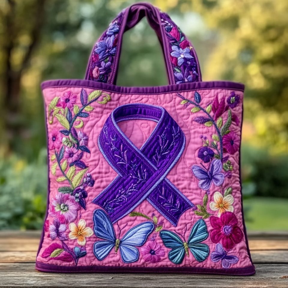 Purple Ribbon Dream Quilted Tote Bag