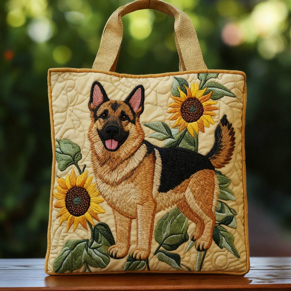 German Shepherd floral print tote bag