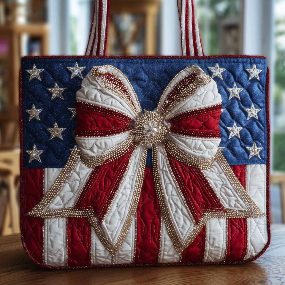 Patriotic Bow Quilted Tote Bag GFTONL4945