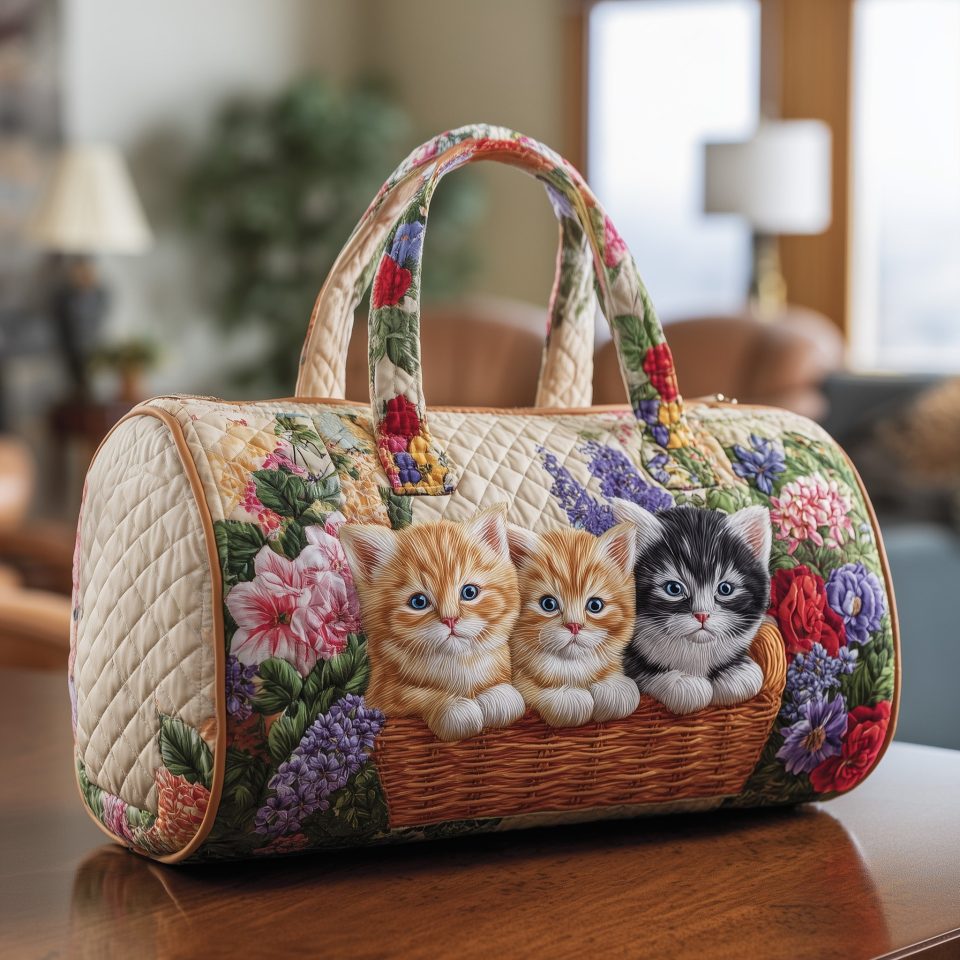Vintage Meow Bouquet Quilted Duffle Bag GFTOTP10449